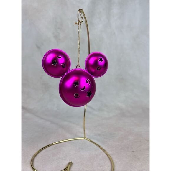 2010 Disney Park Mickey Mouse Ears Jingle Bell Pink Metal Christmas Ornament - Picture 4 of 6